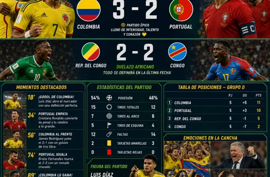 Mundial 2026: Colombia desafía a Portugal y Congo necesita un milagro
