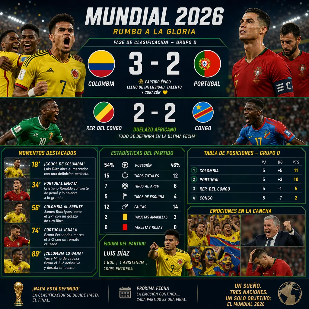 Mundial 2026: Colombia desafía a Portugal y Congo necesita un milagro