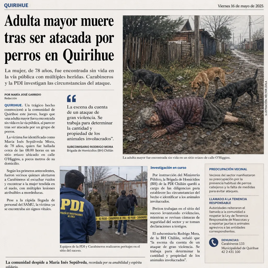 Ataque de perros en Quirihue: Trágica muerte de una adulta mayor